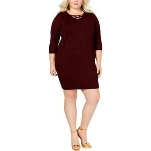 Say What? Womens Plus Size Ribbed Knit Lace Up Dress Size 1X